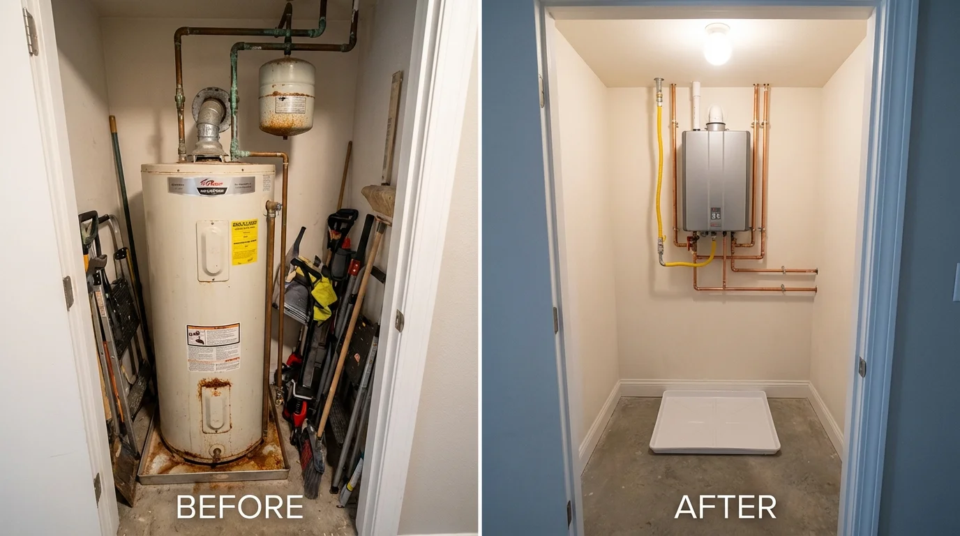 Tank water heater versus wall-mounted tankless unit comparison for Carlisle, PA homeowners