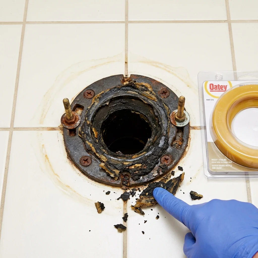 Failed wax ring showing water seepage at the base of a toilet in a Carlisle, PA home