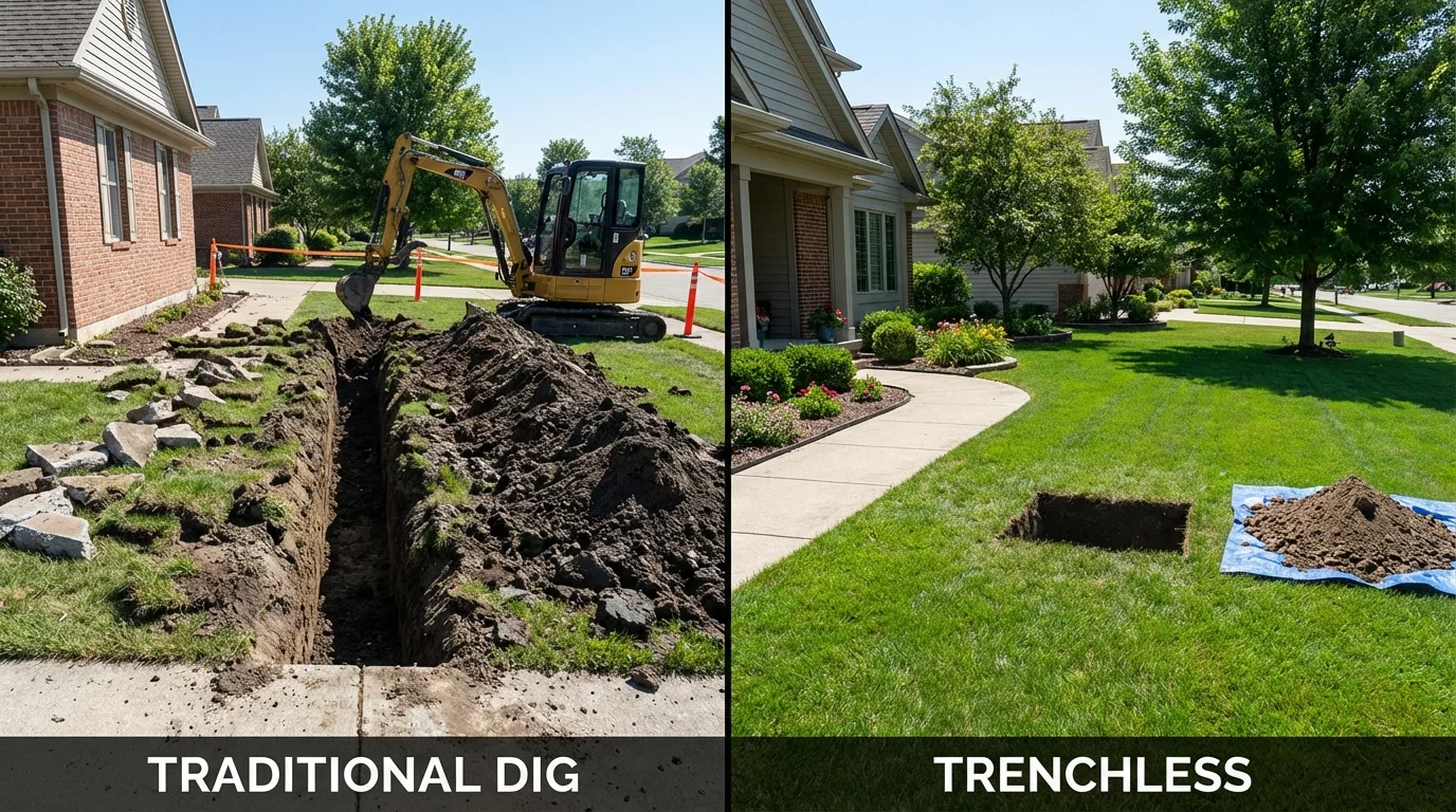 Trenchless sewer repair with minimal yard damage versus traditional excavation in Carlisle, PA